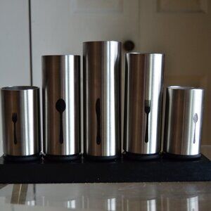 Mono Stainless Steel Utensil Holder Wood Base